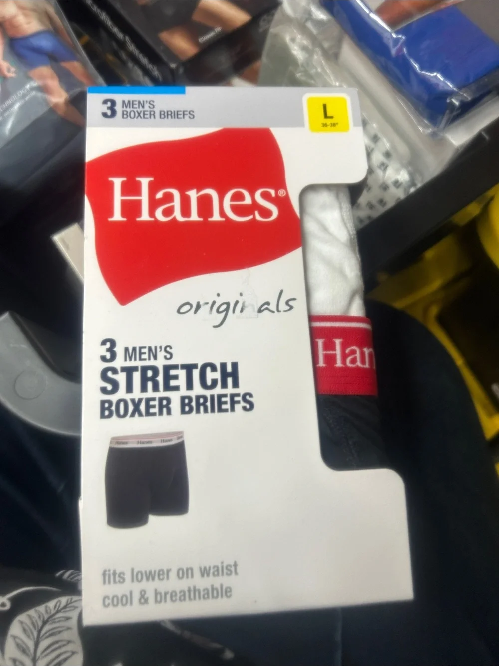 3 mens Sz Large stretch boxer briefs Hanes